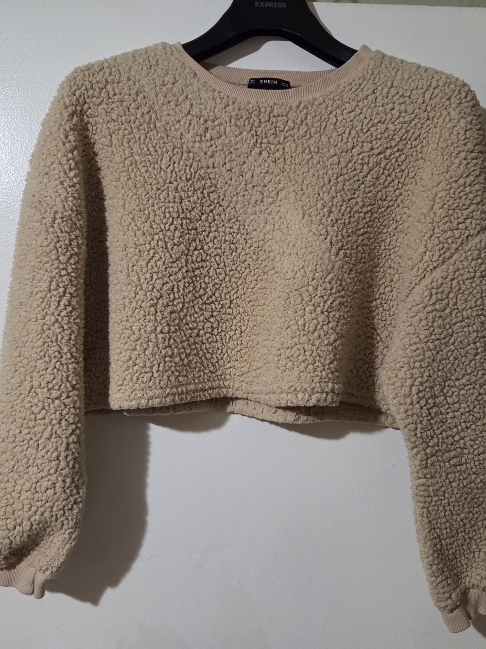 Shein Beige Sherpa Cropped Pullover Sweater